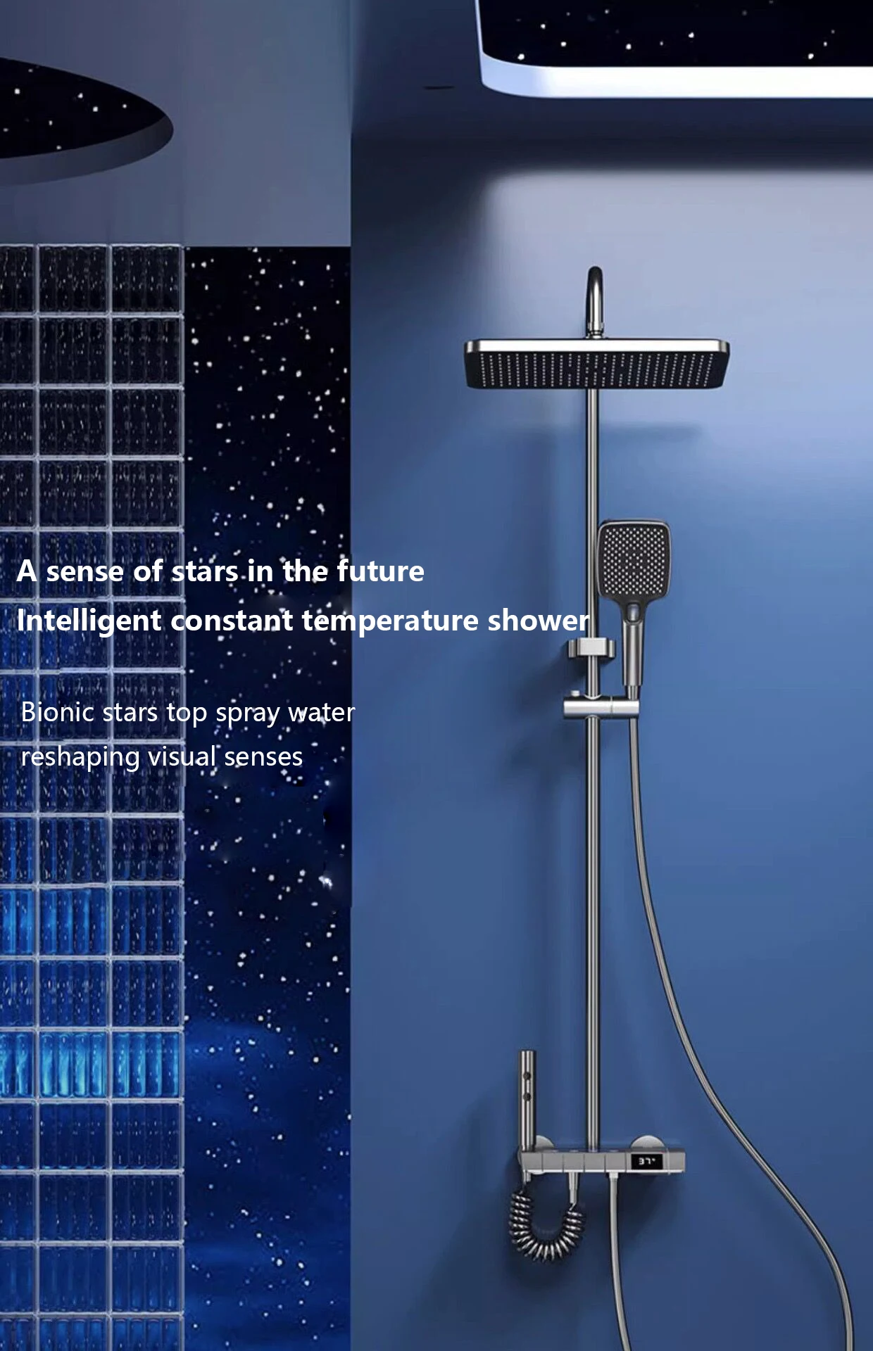 Piano Keys Bathroom Shower System Intelligent LED Temperature Display Shower Suit Bathtub Gray Rain Mixer Shower Faucet Full Set
