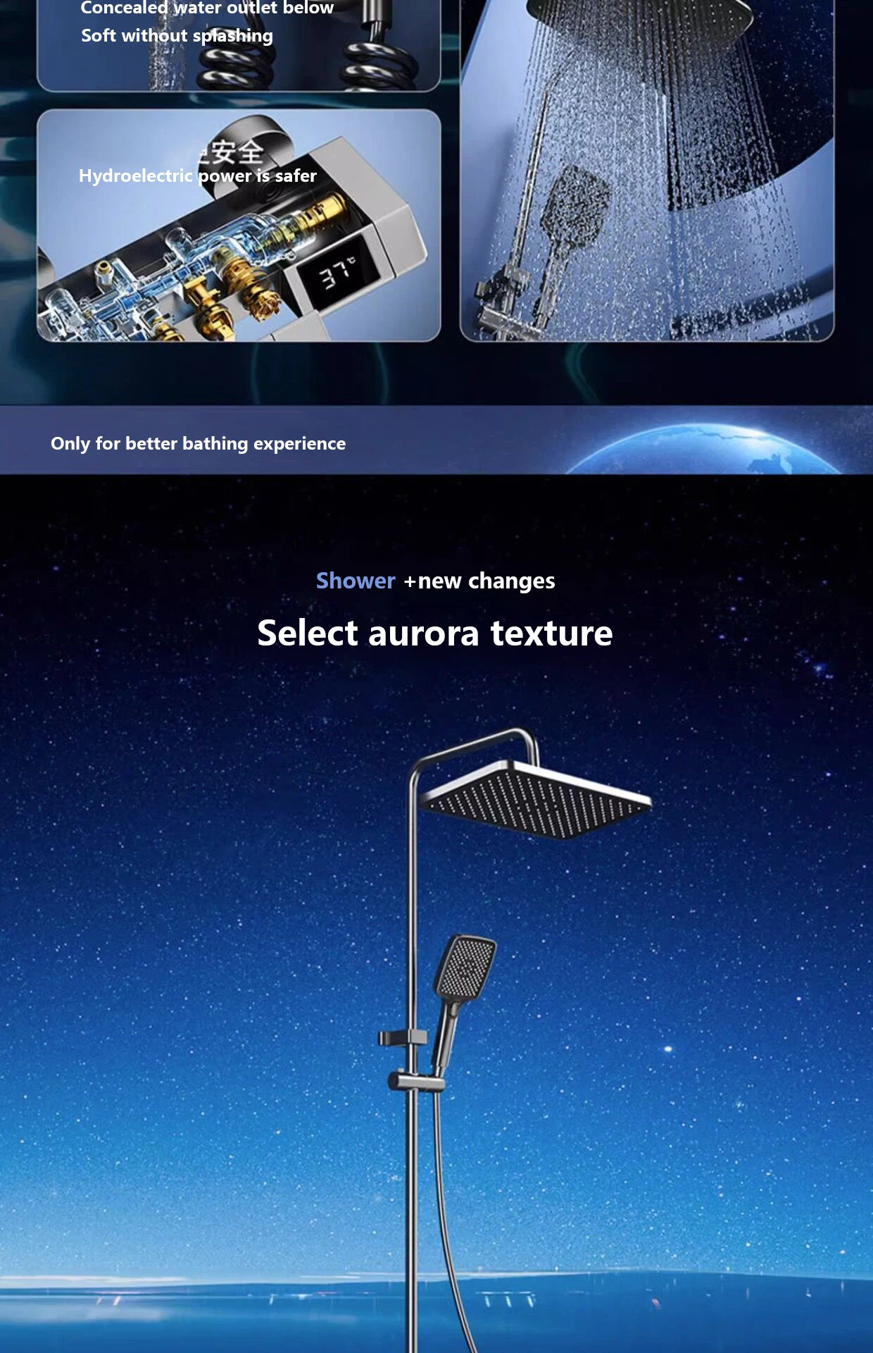 Piano Keys Bathroom Shower System Intelligent LED Temperature Display Shower Suit Bathtub Gray Rain Mixer Shower Faucet Full Set