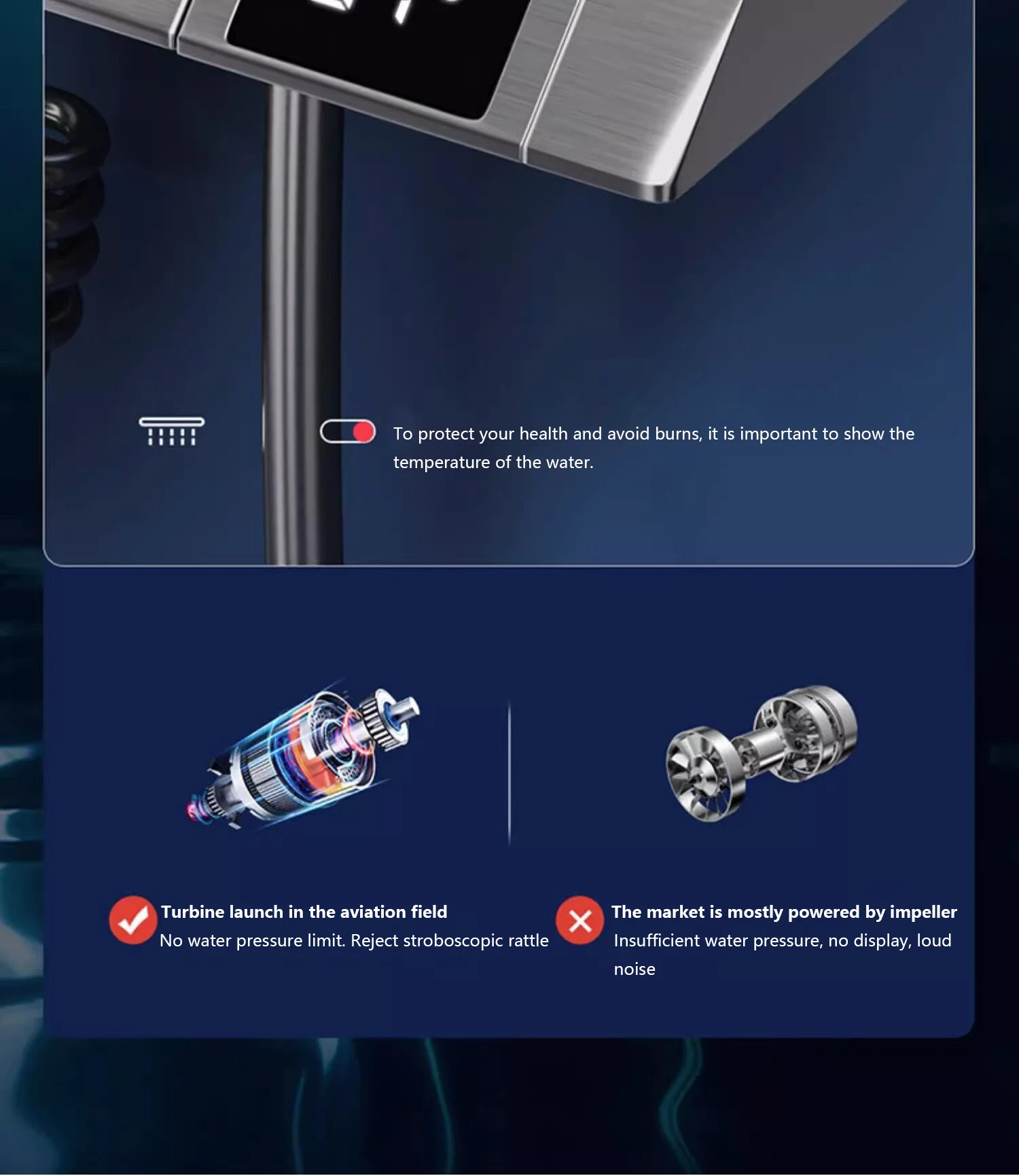Piano Keys Bathroom Shower System Intelligent LED Temperature Display Shower Suit Bathtub Gray Rain Mixer Shower Faucet Full Set