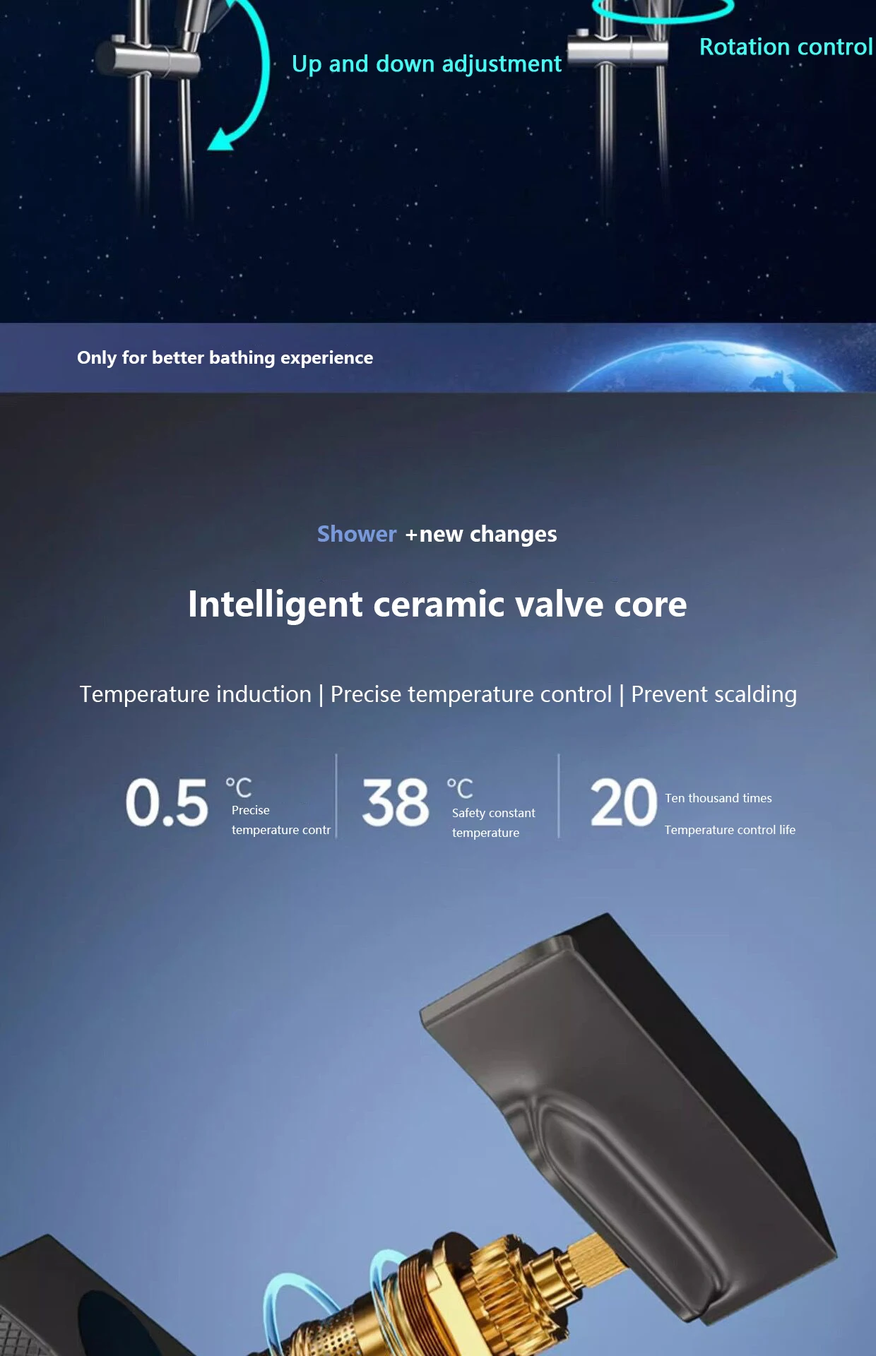 Piano Keys Bathroom Shower System Intelligent LED Temperature Display Shower Suit Bathtub Gray Rain Mixer Shower Faucet Full Set