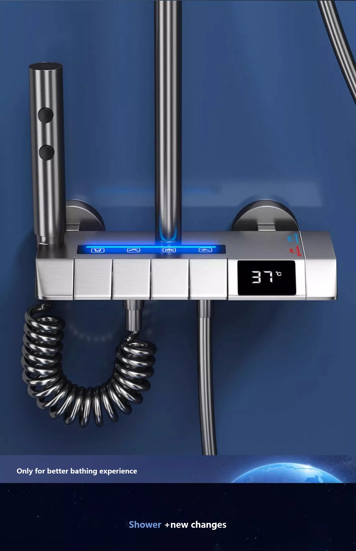 Piano Keys Bathroom Shower System Intelligent LED Temperature Display Shower Suit Bathtub Gray Rain Mixer Shower Faucet Full Set