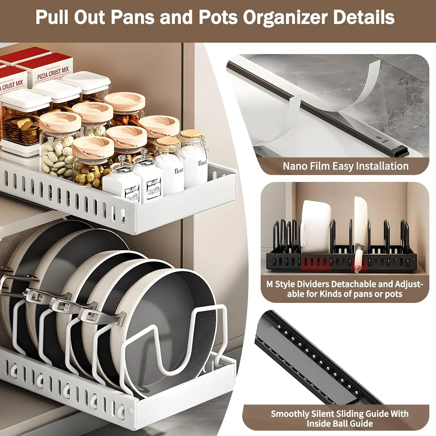Pull Out Pots Pans Organizer for Under Cabinet Pull Out Cabinet Organizer Storage Pot Lid Organizer holder Adjustable Dividers Pull Out Pots Pans Organizer for Under Cabinet Pull Out Cabinet Organizer Storage Pot Lid Organizer holder Adjustable Dividers