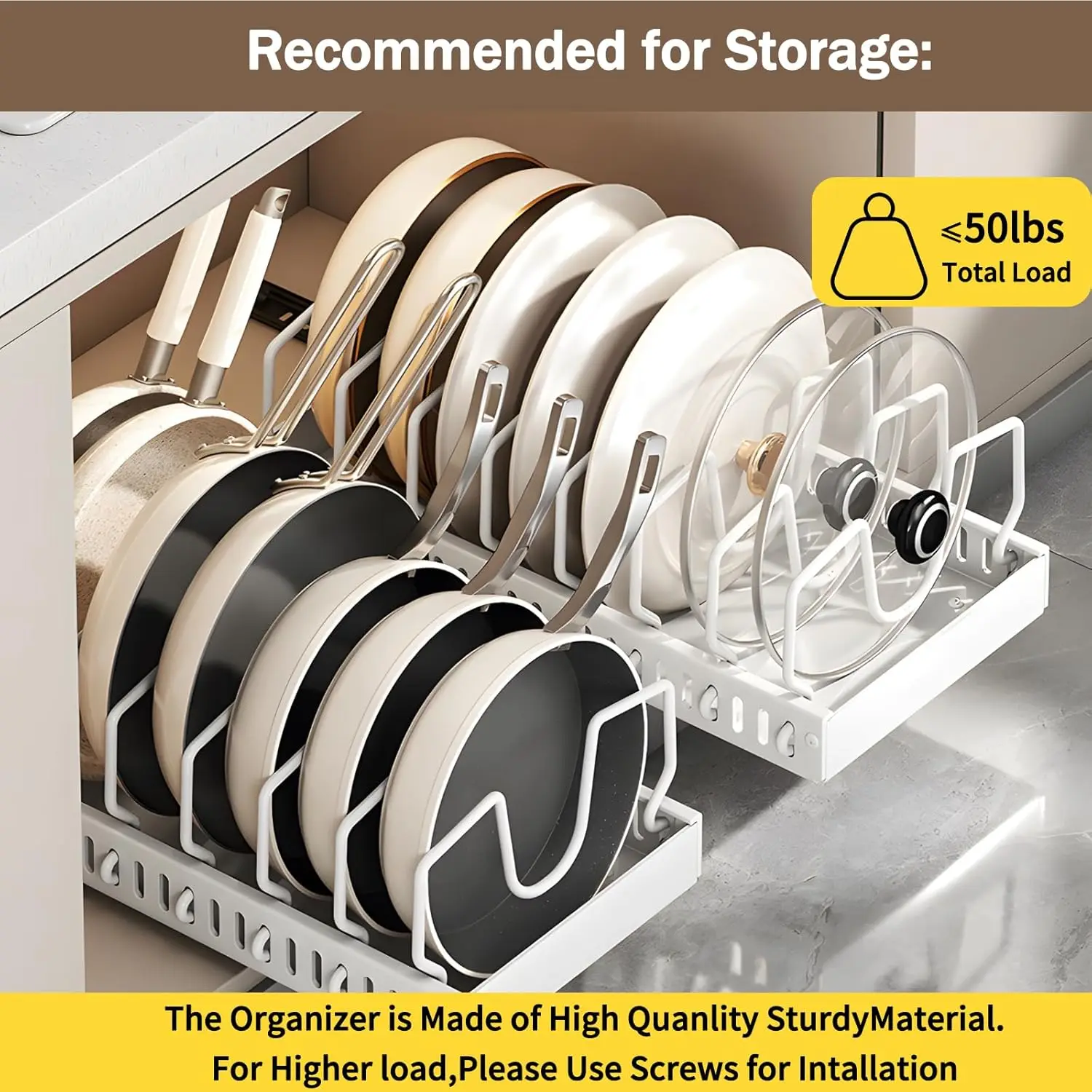 Pull Out Pots Pans Organizer for Under Cabinet Pull Out Cabinet Organizer Storage Pot Lid Organizer holder Adjustable Dividers Pull Out Pots Pans Organizer for Under Cabinet Pull Out Cabinet Organizer Storage Pot Lid Organizer holder Adjustable Dividers