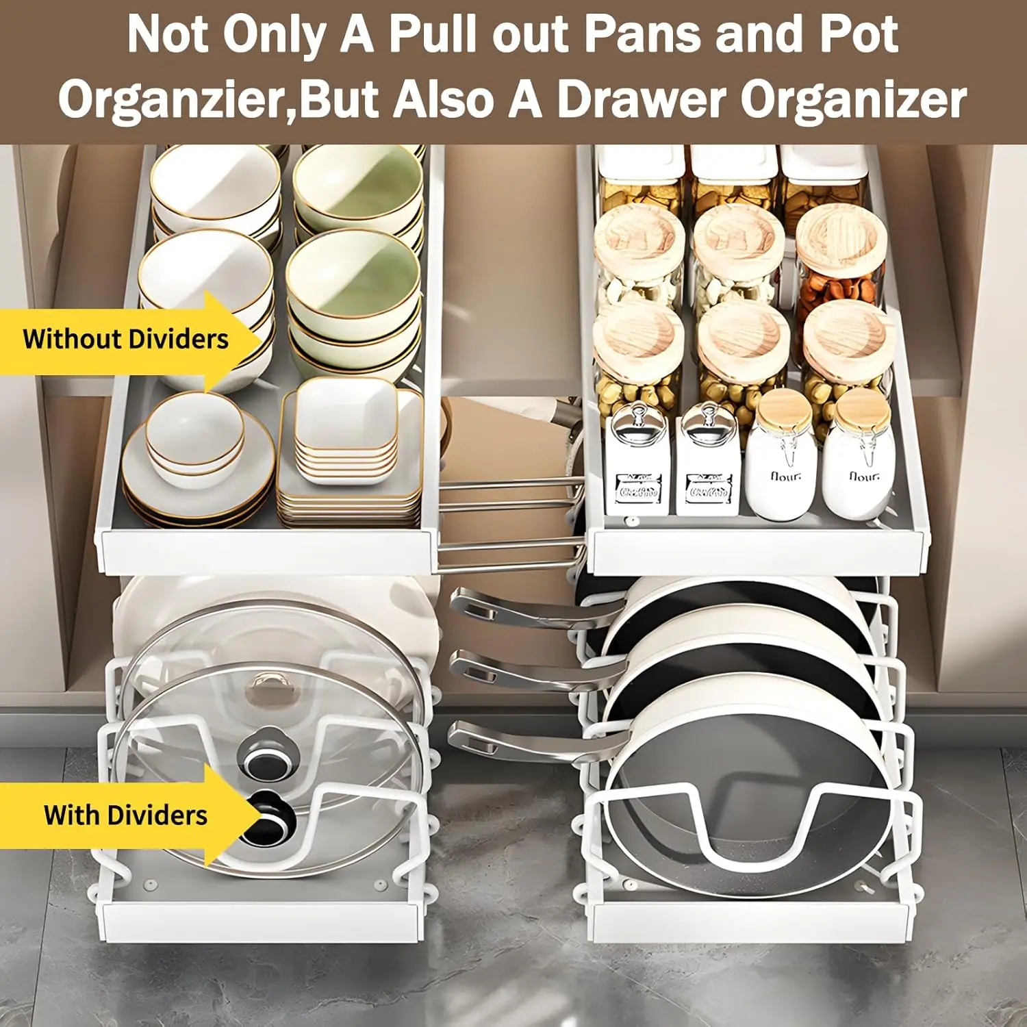 Pull Out Pots Pans Organizer for Under Cabinet Pull Out Cabinet Organizer Storage Pot Lid Organizer holder Adjustable Dividers Pull Out Pots Pans Organizer for Under Cabinet Pull Out Cabinet Organizer Storage Pot Lid Organizer holder Adjustable Dividers