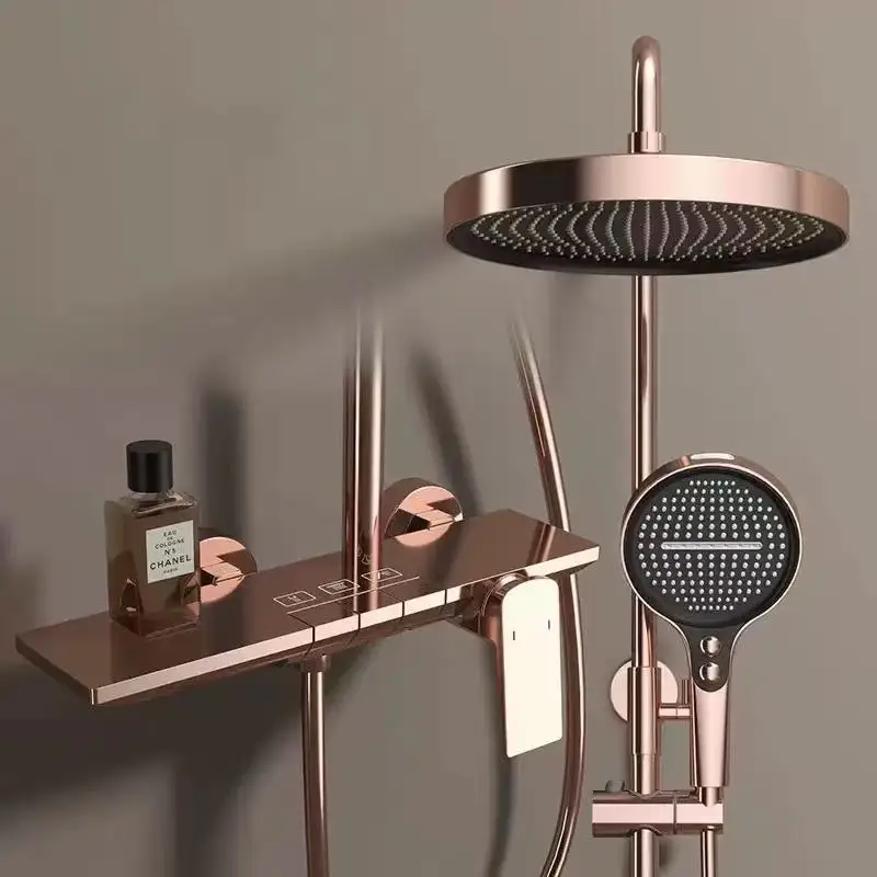 Rose Gold Bathroom Shower Set Hot Cold Mixer Bath Shower Faucet Set Bathtub Wall Mount Round SPA Rainfall Luxury Shower Tap Set Rose Gold Bathroom Shower Set Hot Cold Mixer Bath Shower Faucet Set Bathtub Wall Mount Round SPA Rainfall Luxury Shower Tap Set