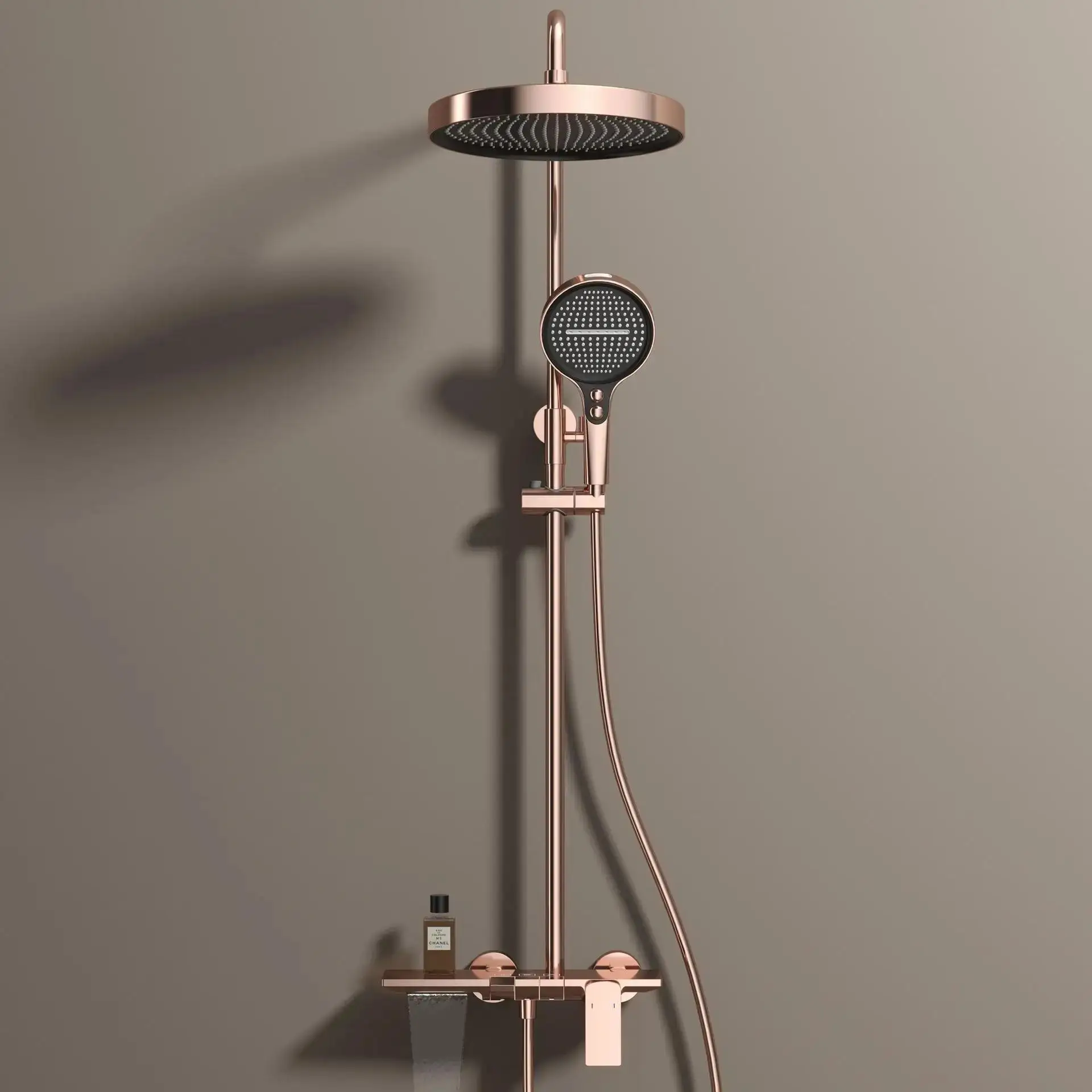 Rose Gold Bathroom Shower Set Hot Cold Mixer Bath Shower Faucet Set Bathtub Wall Mount Round SPA Rainfall Luxury Shower Tap Set