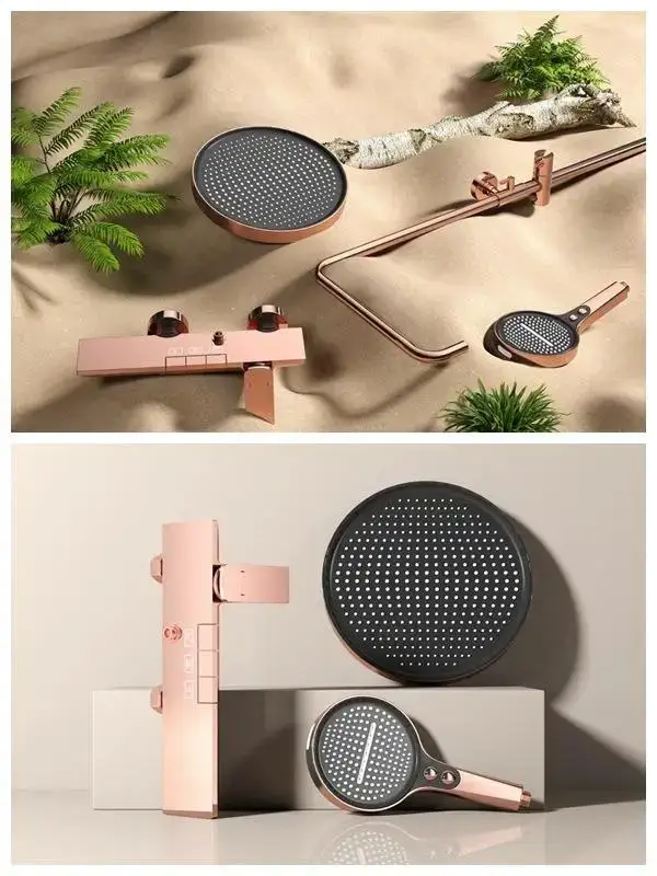 Rose Gold Bathroom Shower Set Hot Cold Mixer Bath Shower Faucet Set Bathtub Wall Mount Round SPA Rainfall Luxury Shower Tap Set