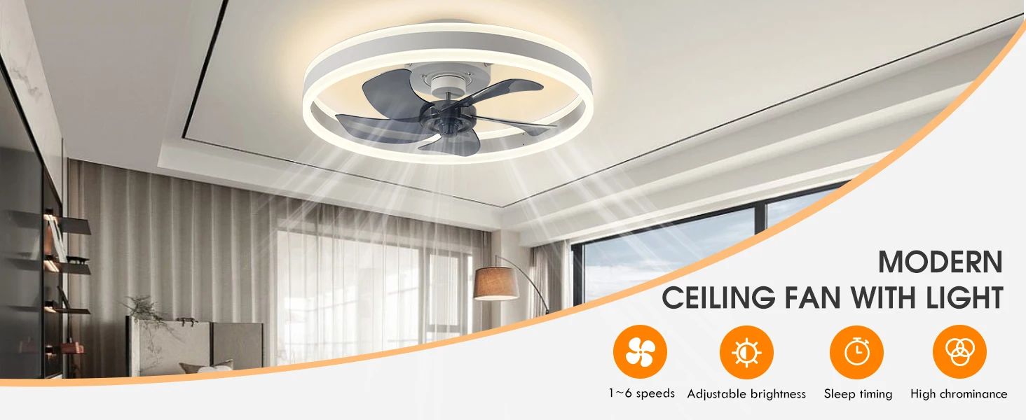 Silent & Stylish LED Ceiling Fan With Remote Control - 6-Speed, 60W Reversible Fan For Bedroom, Study, Restaurant, And More! Silent & Stylish LED Ceiling Fan With Remote Control - 6-Speed, 60W Reversible Fan For Bedroom, Study, Restaurant, And More!