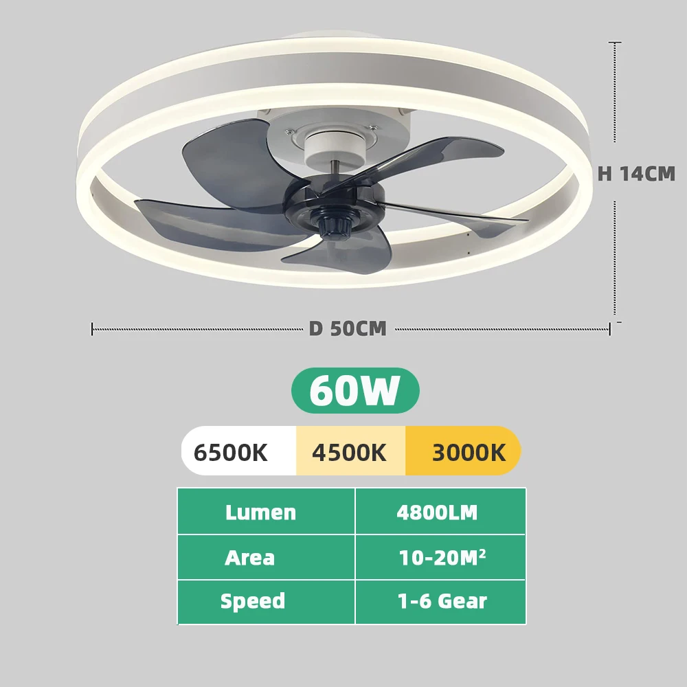 Silent & Stylish LED Ceiling Fan With Remote Control - 6-Speed, 60W Reversible Fan For Bedroom, Study, Restaurant, And More! Silent & Stylish LED Ceiling Fan With Remote Control - 6-Speed, 60W Reversible Fan For Bedroom, Study, Restaurant, And More!