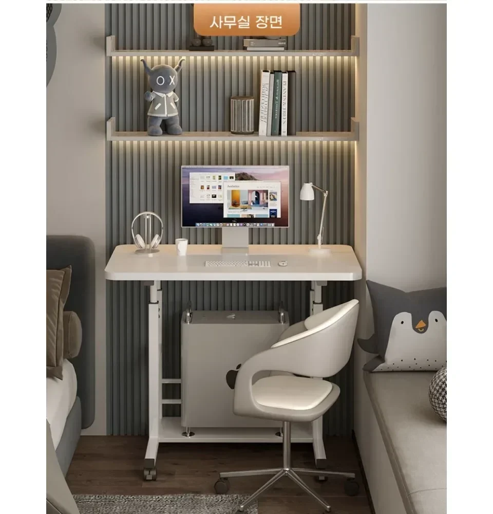 Simple Adjustable Laptop Desk with Wheels Movable Bedside Computer Table Lift Computer Desk Bedroom Office Portable Study Table