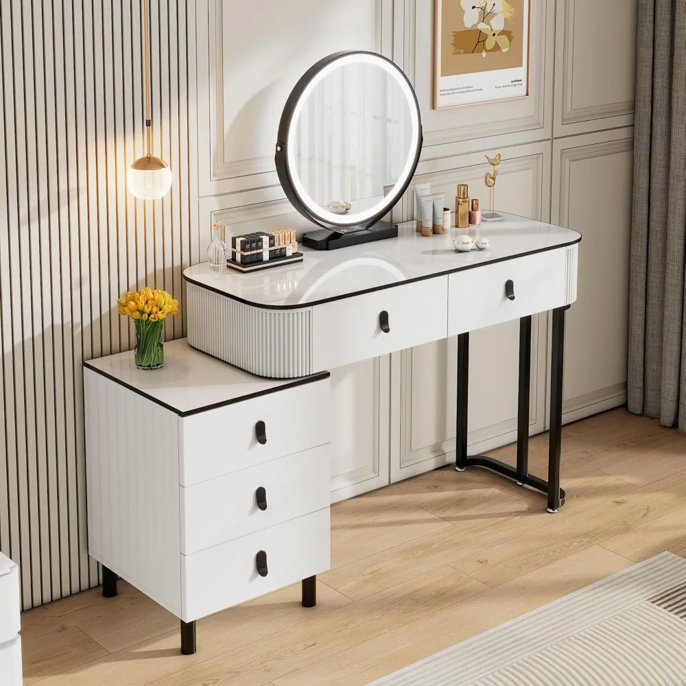 Small Makeup Vanity Desk with Mirror and LED Lights
