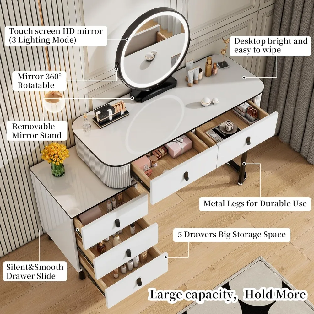 Small Makeup Vanity Desk with Mirror and LED Lights