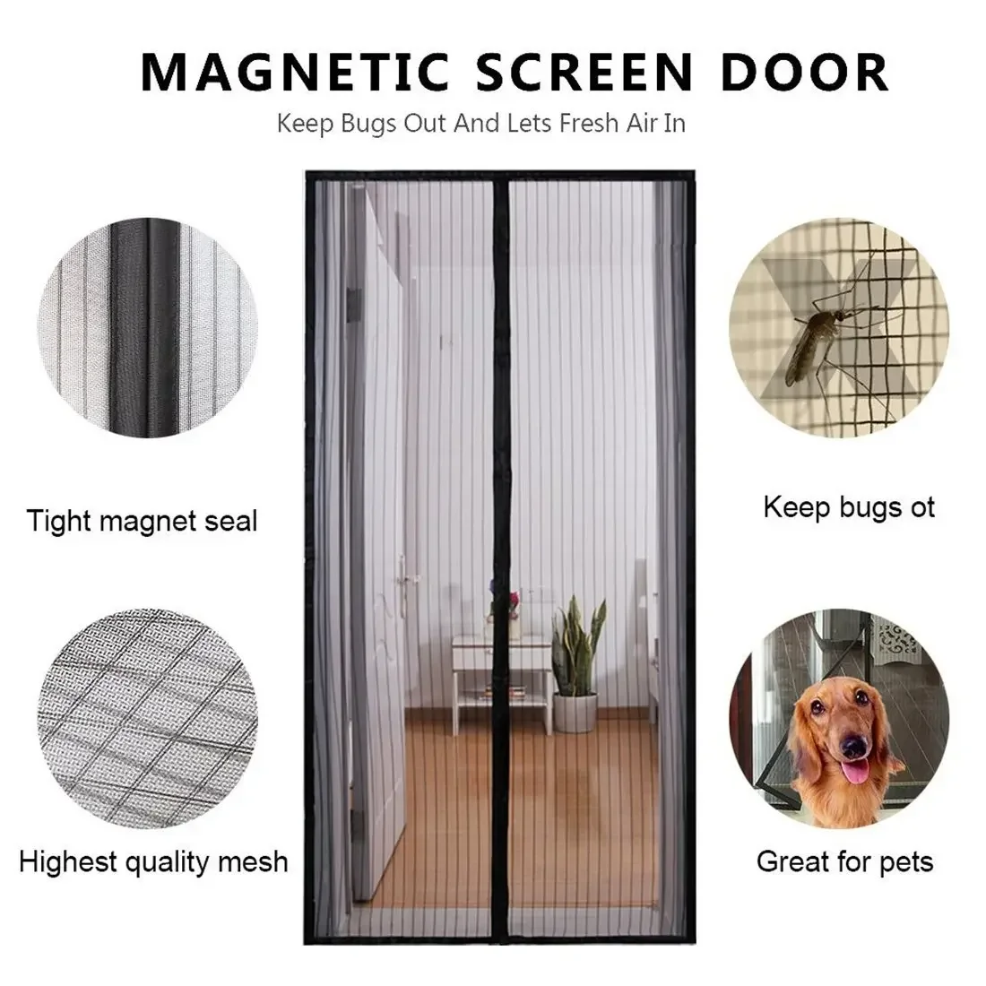 Summer Magnetic Door Curtain - Mosquito Resistant, Soft Yarn Mesh, Multiple Sizes, Easy Install for Home