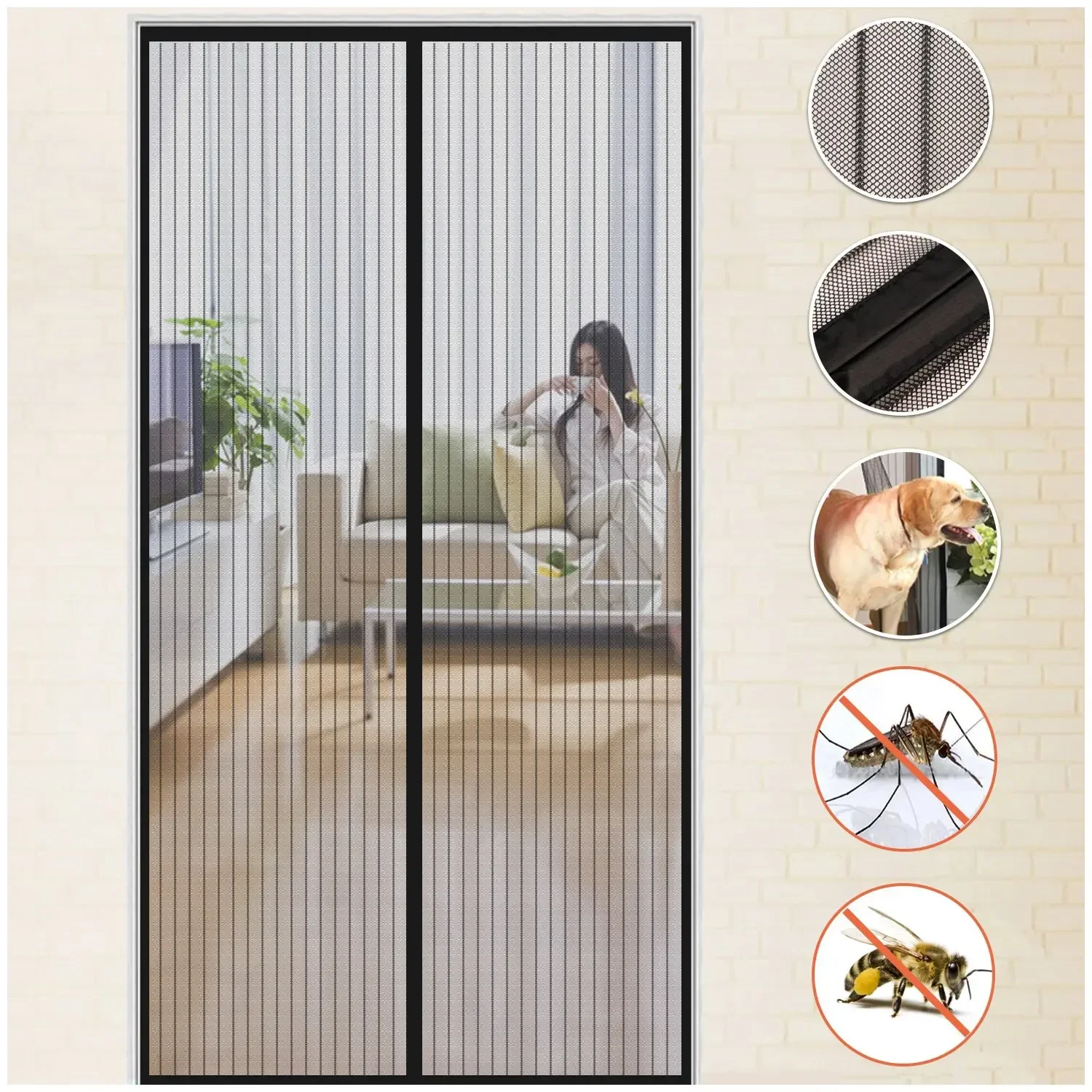 Summer Magnetic Door Curtain - Mosquito Resistant, Soft Yarn Mesh, Multiple Sizes, Easy Install for Home