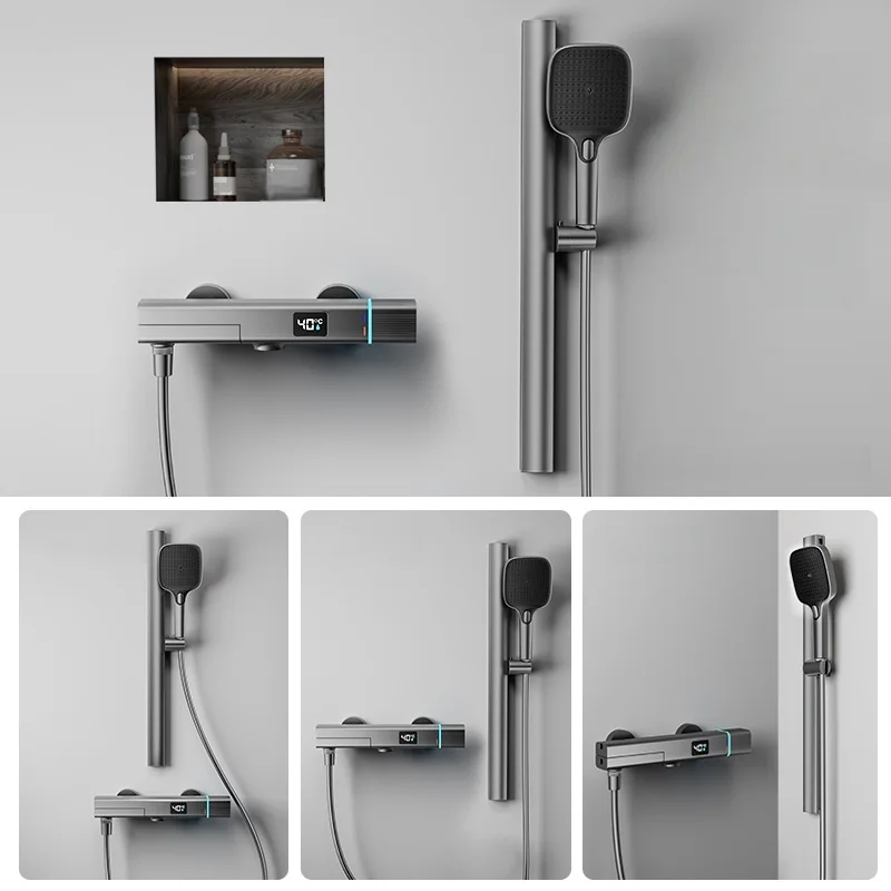 Temperature Display Bathtub Faucet Shower Set Complete Faucet Hot Cold Mixer Tap Bath Bathroom Shower System Set Shower Head