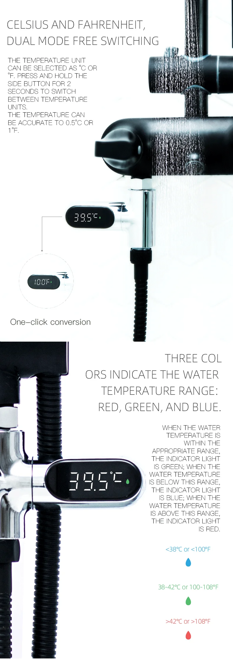 Universal Shower Head Hot Tub Water Temperature Monitor Electricity LED Display Bathing Temperature Meter Bathroom Accessories Universal Shower Head Hot Tub Water Temperature Monitor Electricity LED Display Bathing Temperature Meter Bathroom Accessories