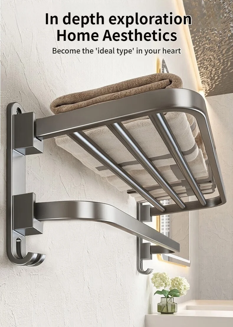 Upgrade And Thicken Grey/Black 50CM-60CM Folding Aluminum Towel Rack Holder With Hook Towel Holder Upgrade And Thicken Grey/Black 50CM-60CM Folding Aluminum Towel Rack Holder With Hook Towel Holder