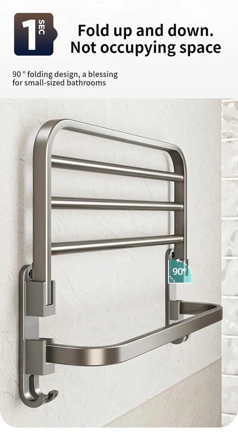 Upgrade And Thicken Grey/Black 50CM-60CM Folding Aluminum Towel Rack Holder With Hook Towel Holder Upgrade And Thicken Grey/Black 50CM-60CM Folding Aluminum Towel Rack Holder With Hook Towel Holder