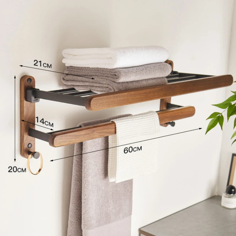 Walnut towel rack no punch bathroom shelf toilet wall mounted washroom storage organizer bath towel holder bathroom accessories Walnut towel rack no punch bathroom shelf toilet wall mounted washroom storage organizer bath towel holder bathroom accessories