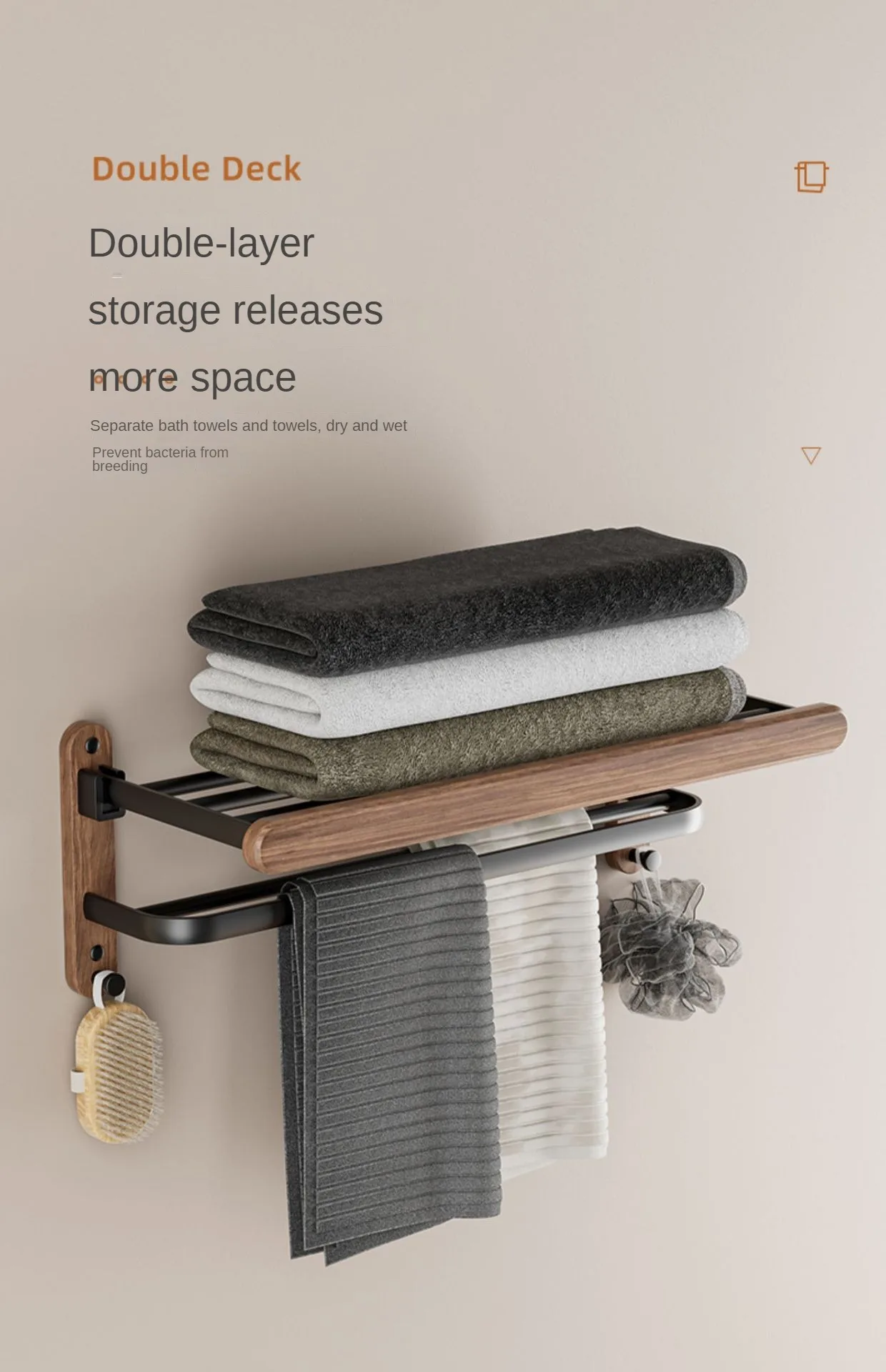 Walnut towel rack no punch bathroom shelf toilet wall mounted washroom storage organizer bath towel holder bathroom accessories
