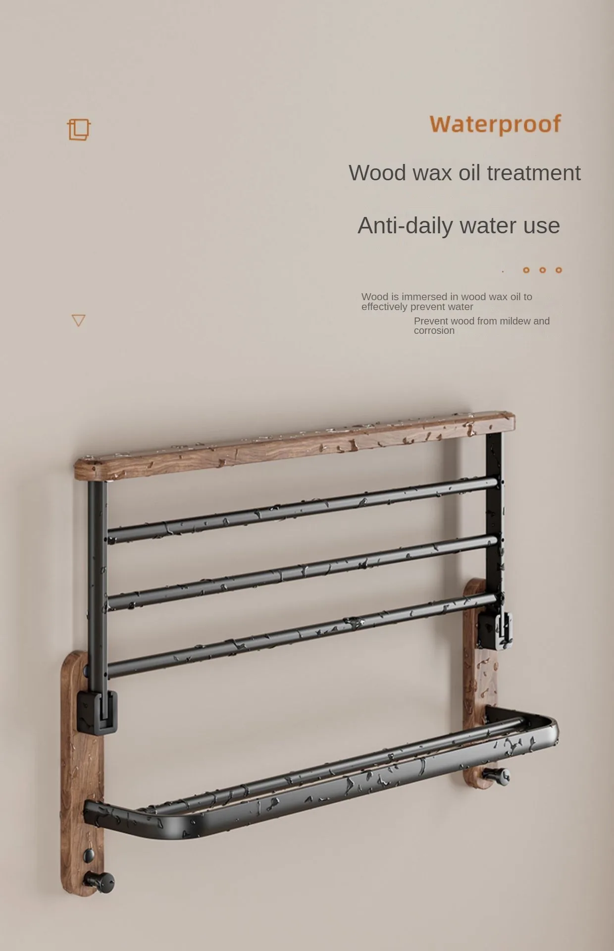 Walnut towel rack no punch bathroom shelf toilet wall mounted washroom storage organizer bath towel holder bathroom accessories