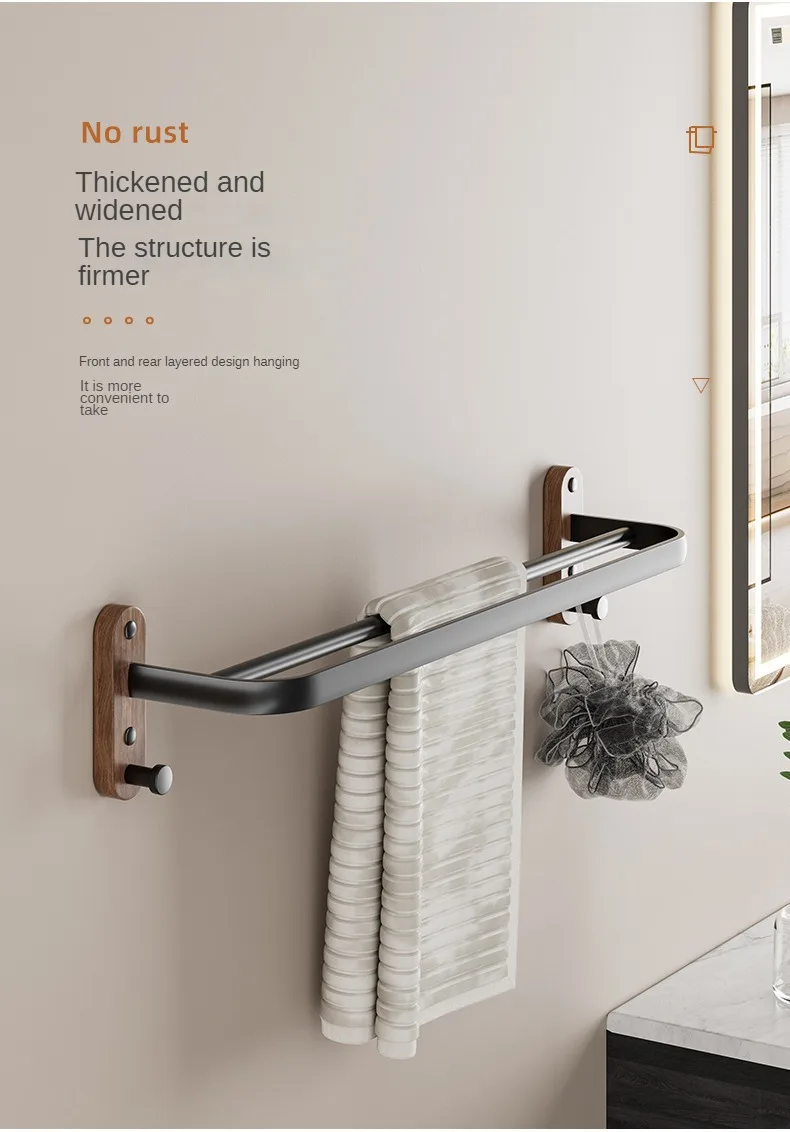 Walnut towel rack no punch bathroom shelf toilet wall mounted washroom storage organizer bath towel holder bathroom accessories