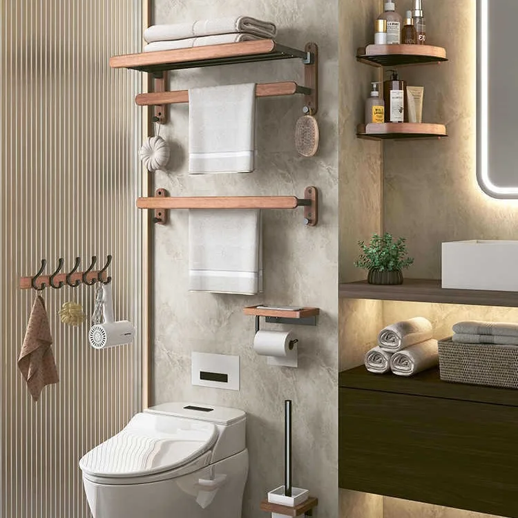 Walnut towel rack no punch bathroom shelf toilet wall mounted washroom storage organizer bath towel holder bathroom accessories Walnut towel rack no punch bathroom shelf toilet wall mounted washroom storage organizer bath towel holder bathroom accessories