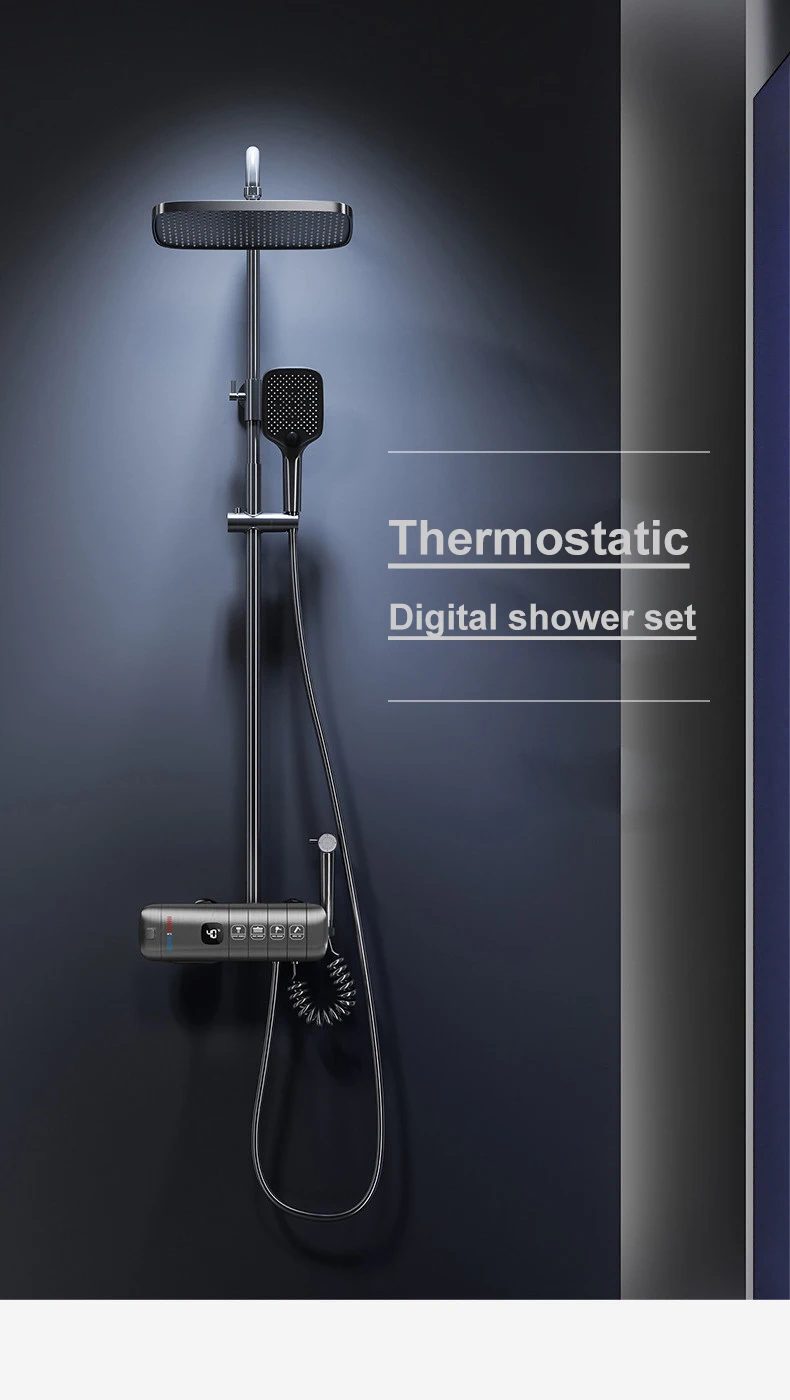 White Piano Digital Shower Set Hot Cold Bathroom Mixer Faucet Accessories Rain Shower Head Thermostatic Piano Shower System
