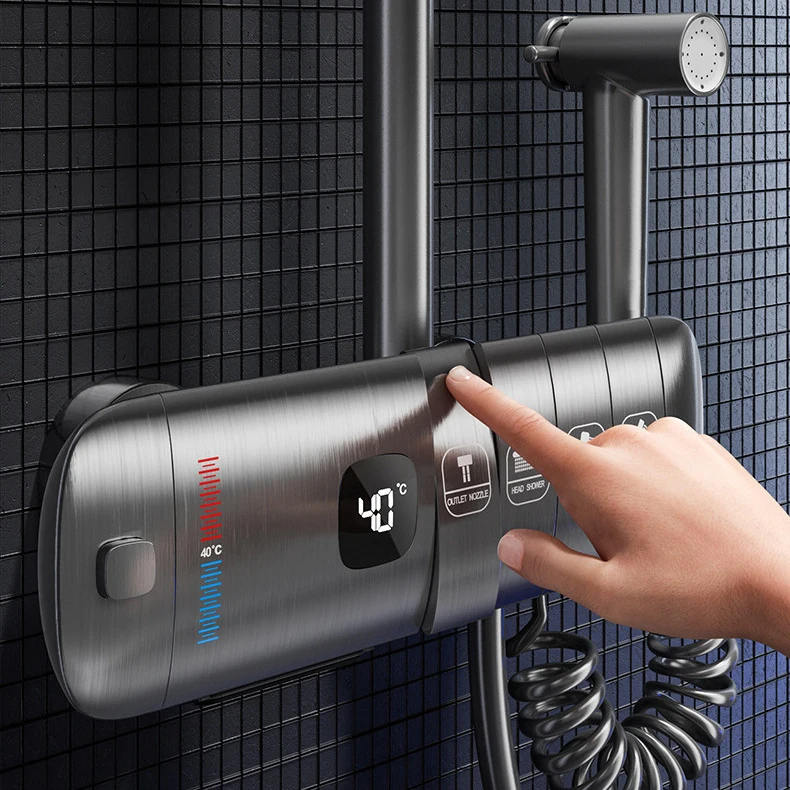 White Piano Digital Shower Set Hot Cold Bathroom Mixer Faucet Accessories Rain Shower Head Thermostatic Piano Shower System