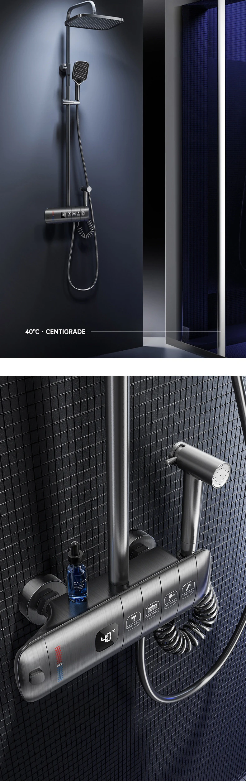 White Piano Digital Shower Set Hot Cold Bathroom Mixer Faucet Accessories Rain Shower Head Thermostatic Piano Shower System