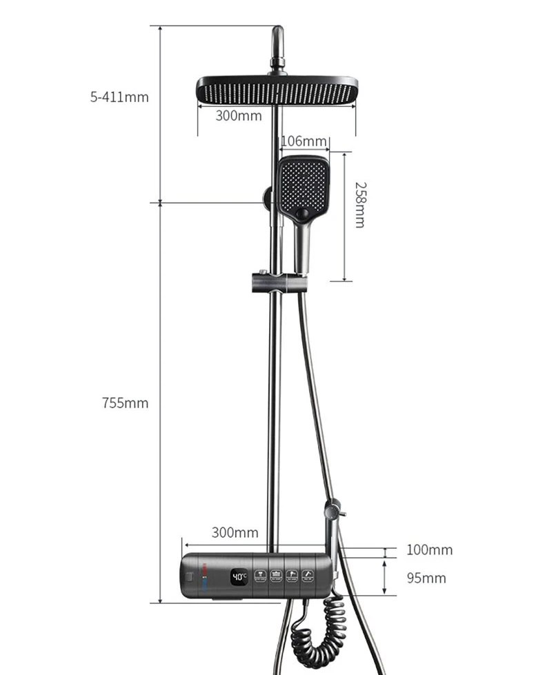 White Piano Digital Shower Set Hot Cold Bathroom Mixer Faucet Accessories Rain Shower Head Thermostatic Piano Shower System
