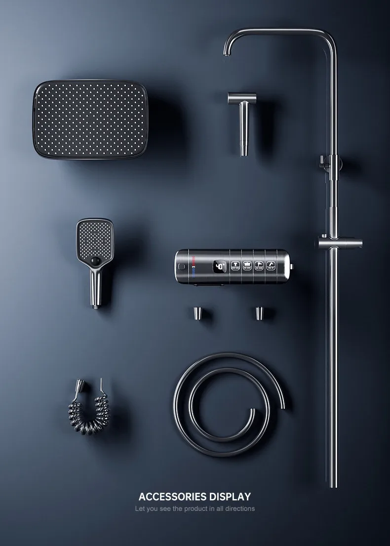White Piano Digital Shower Set Hot Cold Bathroom Mixer Faucet Accessories Rain Shower Head Thermostatic Piano Shower System