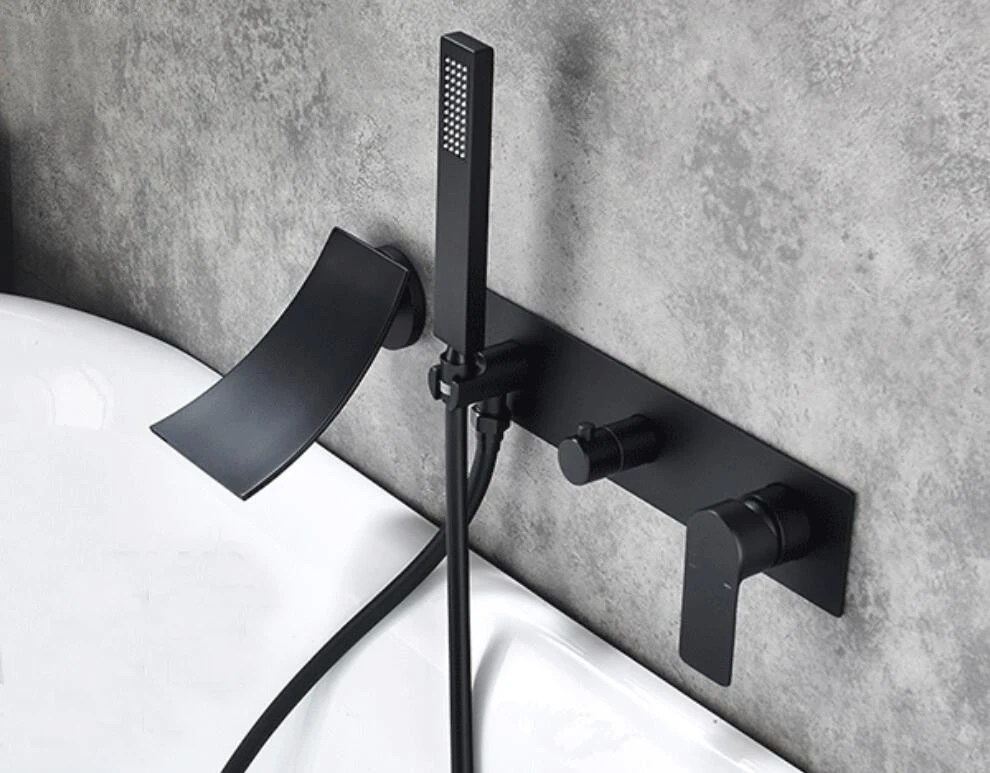 black square Spout Bathtub Faucet Wall Mounted Bathroom Basin Mixer Hand Shower Head Bath & Shower Faucet BF909 black square Spout Bathtub Faucet Wall Mounted Bathroom Basin Mixer Hand Shower Head Bath & Shower Faucet BF909