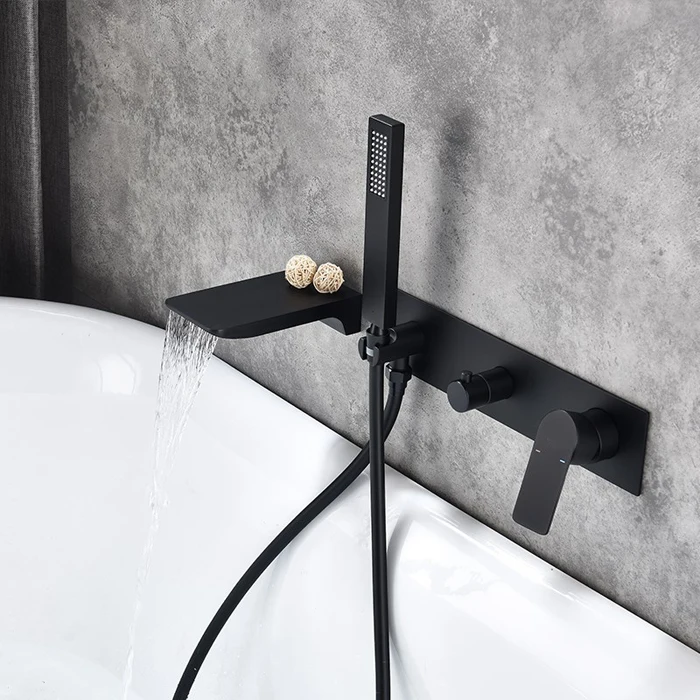 black square Spout Bathtub Faucet Wall Mounted Bathroom Basin Mixer Hand Shower Head Bath & Shower Faucet BF909 black square Spout Bathtub Faucet Wall Mounted Bathroom Basin Mixer Hand Shower Head Bath & Shower Faucet BF909