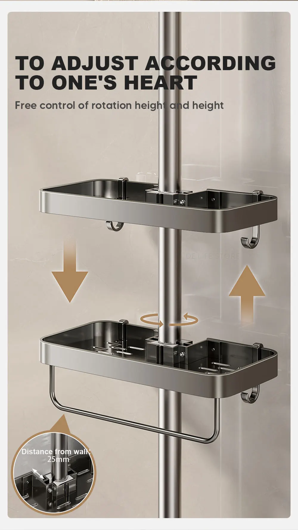 1/2PCS Punch-Free Shower Caddy With Towel Rod Bathroom Shelf Shampoo Soap Holder Shower Tray For Toilet Bathroom Organizer 1/2PCS Punch-Free Shower Caddy With Towel Rod Bathroom Shelf Shampoo Soap Holder Shower Tray For Toilet Bathroom Organizer