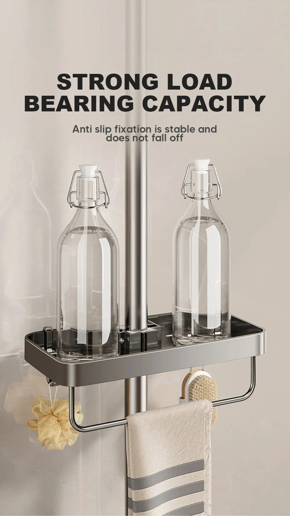 1/2PCS Punch-Free Shower Caddy With Towel Rod Bathroom Shelf Shampoo Soap Holder Shower Tray For Toilet Bathroom Organizer 1/2PCS Punch-Free Shower Caddy With Towel Rod Bathroom Shelf Shampoo Soap Holder Shower Tray For Toilet Bathroom Organizer