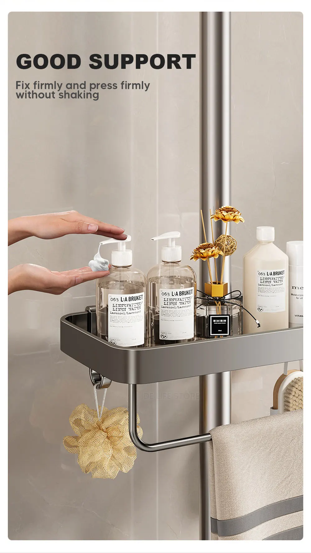 1/2PCS Punch-Free Shower Caddy With Towel Rod Bathroom Shelf Shampoo Soap Holder Shower Tray For Toilet Bathroom Organizer 1/2PCS Punch-Free Shower Caddy With Towel Rod Bathroom Shelf Shampoo Soap Holder Shower Tray For Toilet Bathroom Organizer