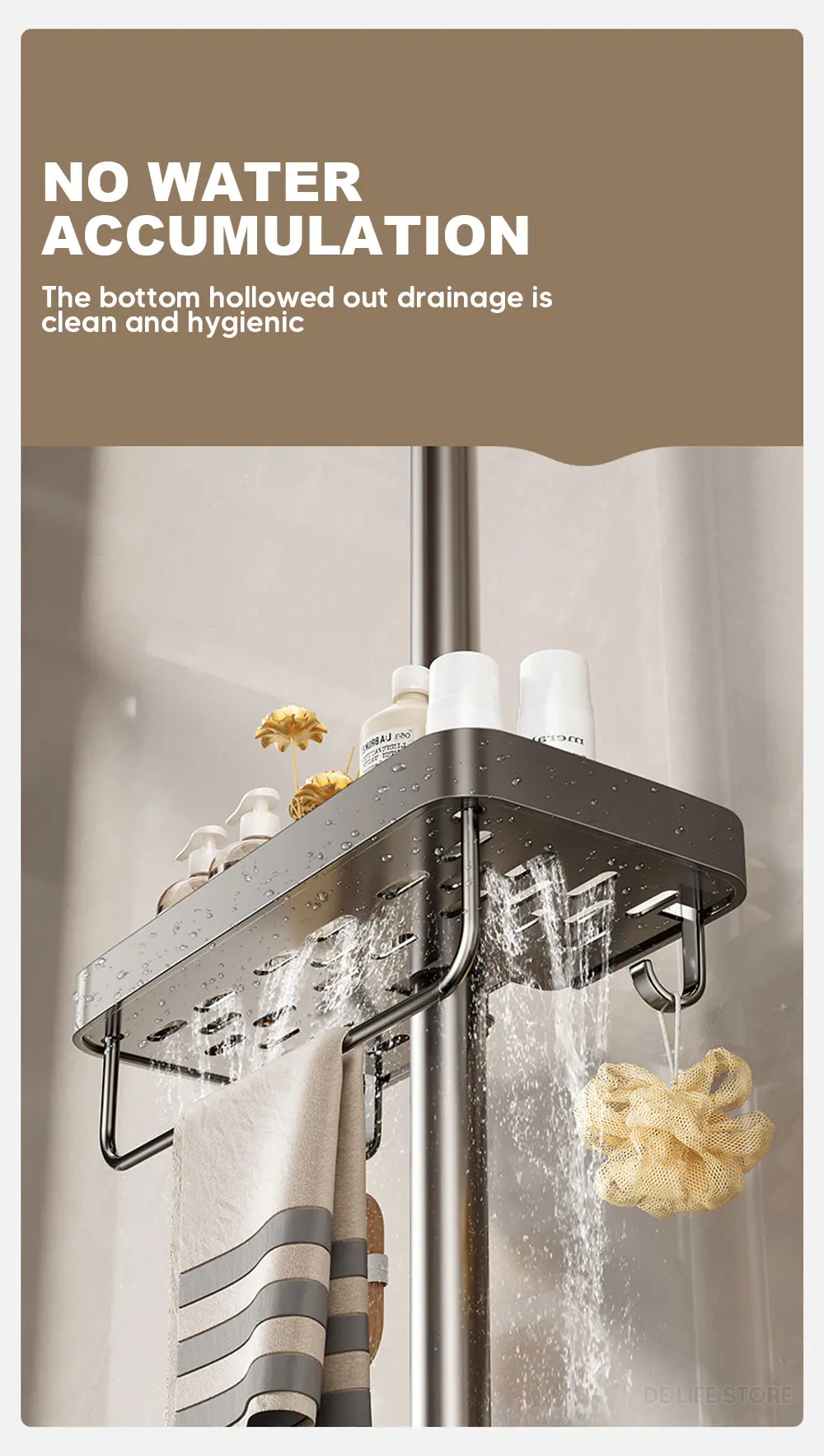 1/2PCS Punch-Free Shower Caddy With Towel Rod Bathroom Shelf Shampoo Soap Holder Shower Tray For Toilet Bathroom Organizer 1/2PCS Punch-Free Shower Caddy With Towel Rod Bathroom Shelf Shampoo Soap Holder Shower Tray For Toilet Bathroom Organizer
