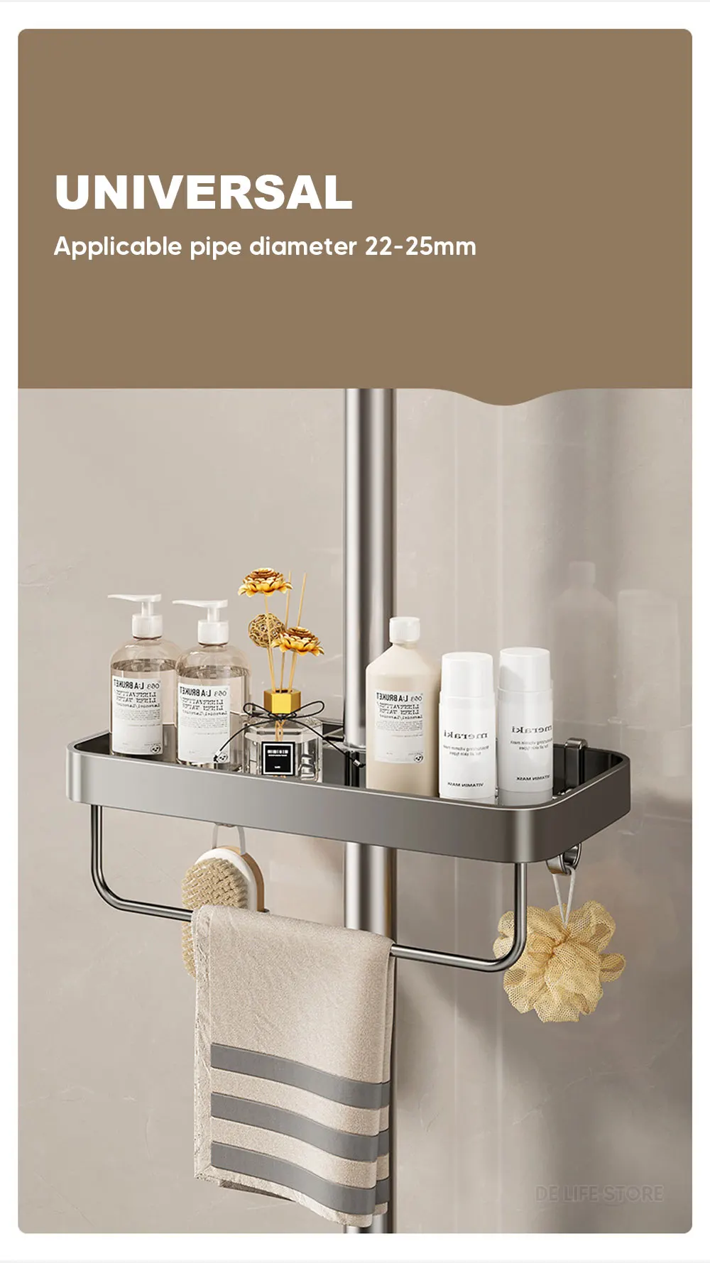 1/2PCS Punch-Free Shower Caddy With Towel Rod Bathroom Shelf Shampoo Soap Holder Shower Tray For Toilet Bathroom Organizer 1/2PCS Punch-Free Shower Caddy With Towel Rod Bathroom Shelf Shampoo Soap Holder Shower Tray For Toilet Bathroom Organizer