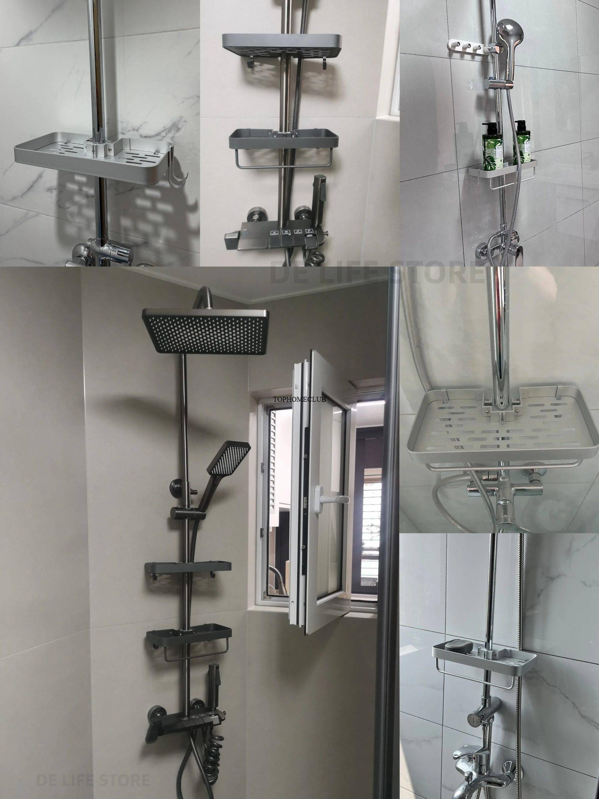 1/2PCS Punch-Free Shower Caddy With Towel Rod Bathroom Shelf Shampoo Soap Holder Shower Tray For Toilet Bathroom Organizer 1/2PCS Punch-Free Shower Caddy With Towel Rod Bathroom Shelf Shampoo Soap Holder Shower Tray For Toilet Bathroom Organizer