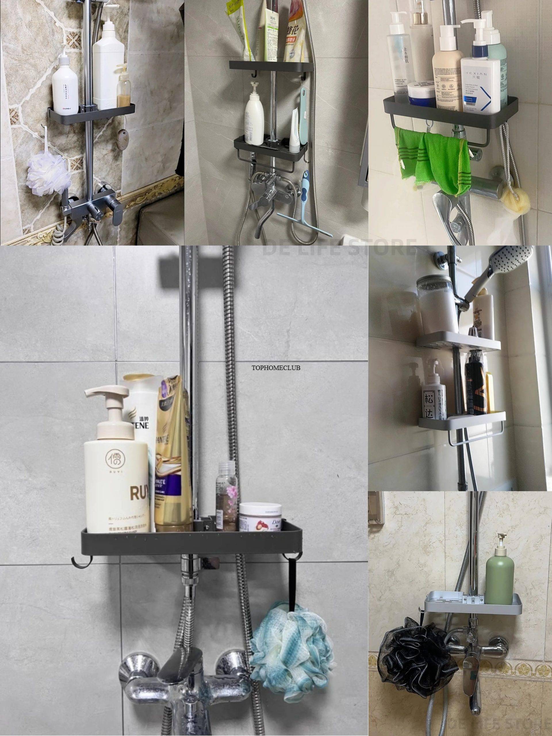 1/2PCS Punch-Free Shower Caddy With Towel Rod Bathroom Shelf Shampoo Soap Holder Shower Tray For Toilet Bathroom Organizer 1/2PCS Punch-Free Shower Caddy With Towel Rod Bathroom Shelf Shampoo Soap Holder Shower Tray For Toilet Bathroom Organizer