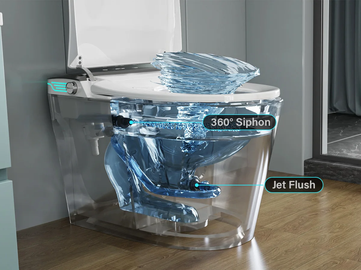 Elongated Smart Toilet with Bidet Built in, Foam Dispenser, Voice Control, One-Piece Bidet Toilet with Warm Water and Dryer Elongated Smart Toilet with Bidet Built in, Foam Dispenser, Voice Control, One-Piece Bidet Toilet with Warm Water and Dryer