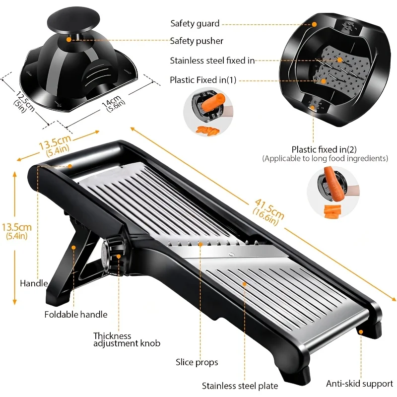 Stainless Steel Mandoline Slicer with 5 Interchangeable Blades and Safety Holder,Adjustable Vegetable & Fruit Cutter for Kitchen Stainless Steel Mandoline Slicer with 5 Interchangeable Blades and Safety Holder,Adjustable Vegetable & Fruit Cutter for Kitchen
