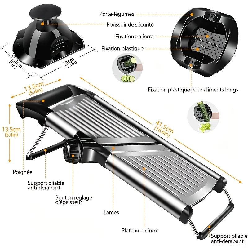 Stainless Steel Mandoline Slicer with 5 Interchangeable Blades and Safety Holder,Adjustable Vegetable & Fruit Cutter for Kitchen Stainless Steel Mandoline Slicer with 5 Interchangeable Blades and Safety Holder,Adjustable Vegetable & Fruit Cutter for Kitchen