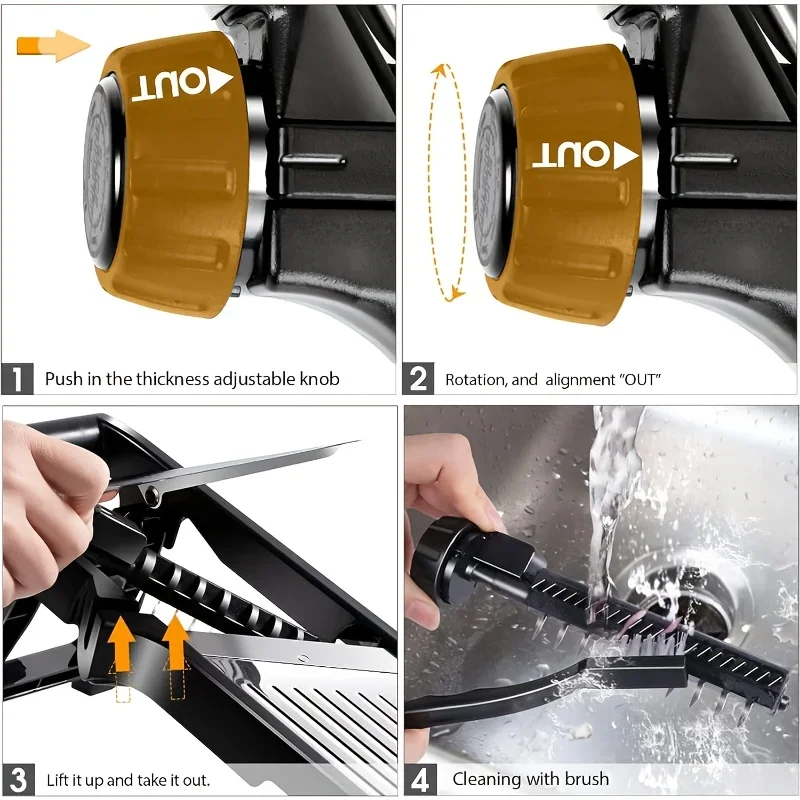 Stainless Steel Mandoline Slicer with 5 Interchangeable Blades and Safety Holder,Adjustable Vegetable & Fruit Cutter for Kitchen Stainless Steel Mandoline Slicer with 5 Interchangeable Blades and Safety Holder,Adjustable Vegetable & Fruit Cutter for Kitchen