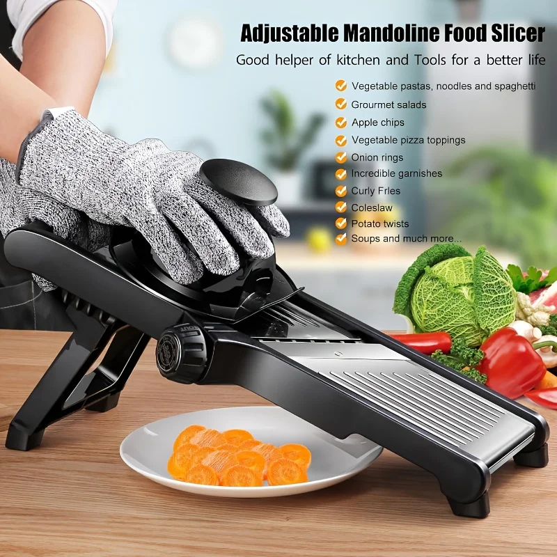 Stainless Steel Mandoline Slicer with 5 Interchangeable Blades and Safety Holder,Adjustable Vegetable & Fruit Cutter for Kitchen Stainless Steel Mandoline Slicer with 5 Interchangeable Blades and Safety Holder,Adjustable Vegetable & Fruit Cutter for Kitchen