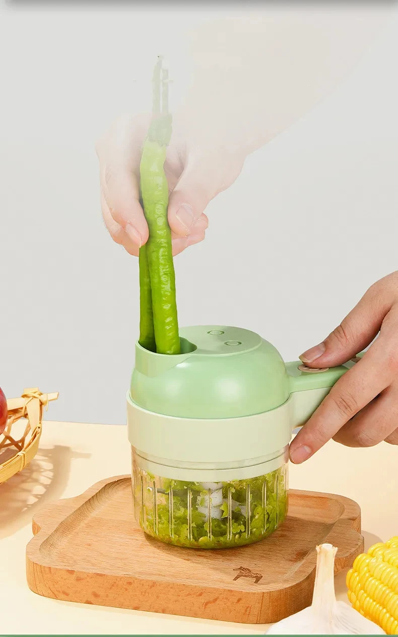 4In1 Electric Vegetable Cutter Set Handheld Wireless Electric Garlic Masher Food Chopper Meat Grinder Machine Food Peel Slice 4In1 Electric Vegetable Cutter Set Handheld Wireless Electric Garlic Masher Food Chopper Meat Grinder Machine Food Peel Slice