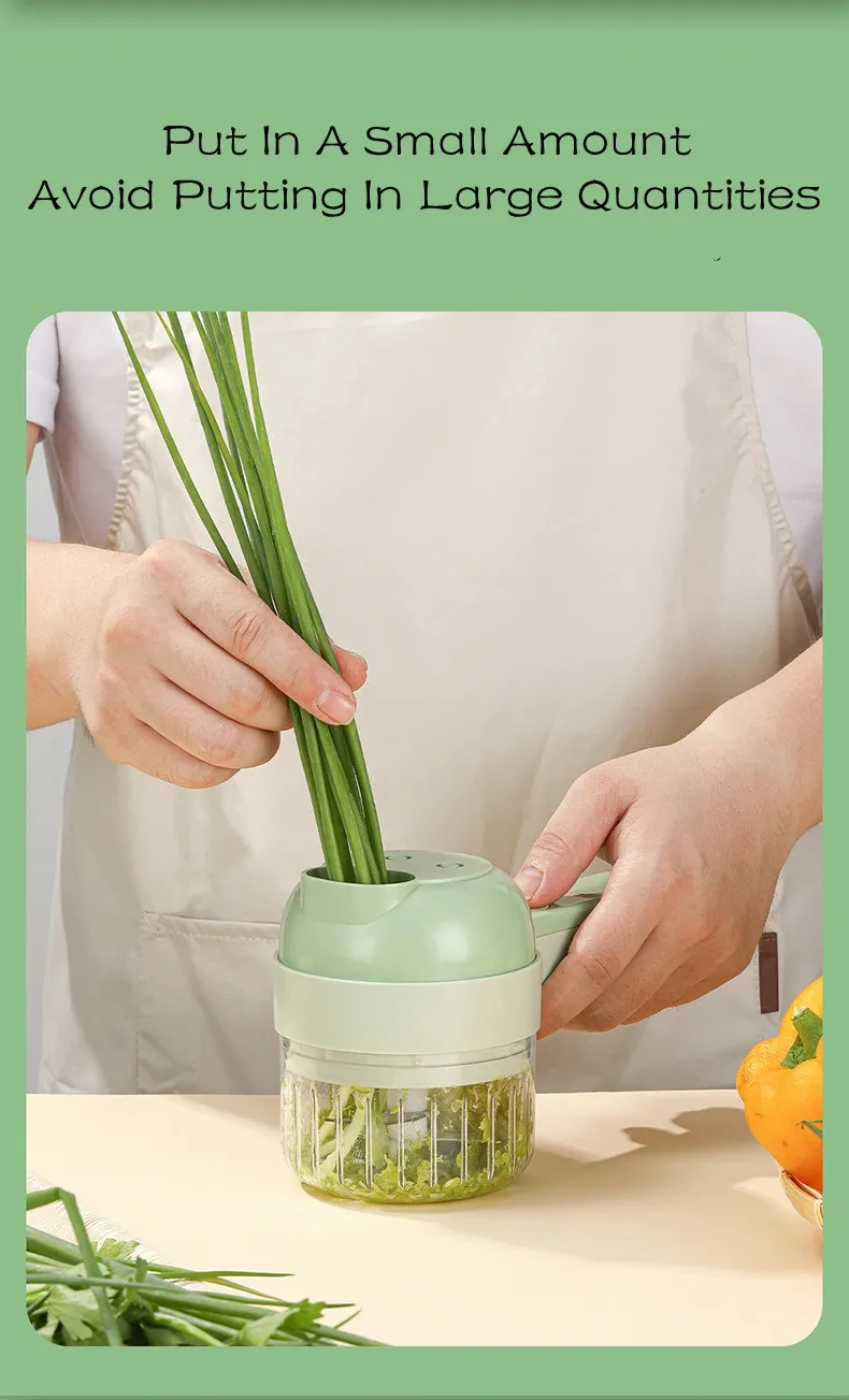 4In1 Electric Vegetable Cutter Set Handheld Wireless Electric Garlic Masher Food Chopper Meat Grinder Machine Food Peel Slice 4In1 Electric Vegetable Cutter Set Handheld Wireless Electric Garlic Masher Food Chopper Meat Grinder Machine Food Peel Slice