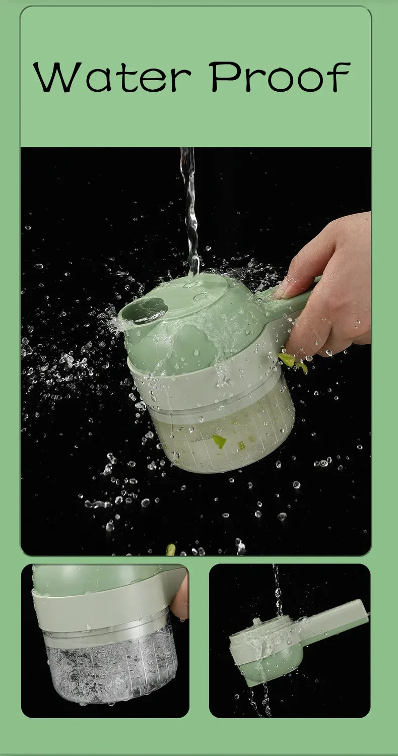 4In1 Electric Vegetable Cutter Set Handheld Wireless Electric Garlic Masher Food Chopper Meat Grinder Machine Food Peel Slice 4In1 Electric Vegetable Cutter Set Handheld Wireless Electric Garlic Masher Food Chopper Meat Grinder Machine Food Peel Slice