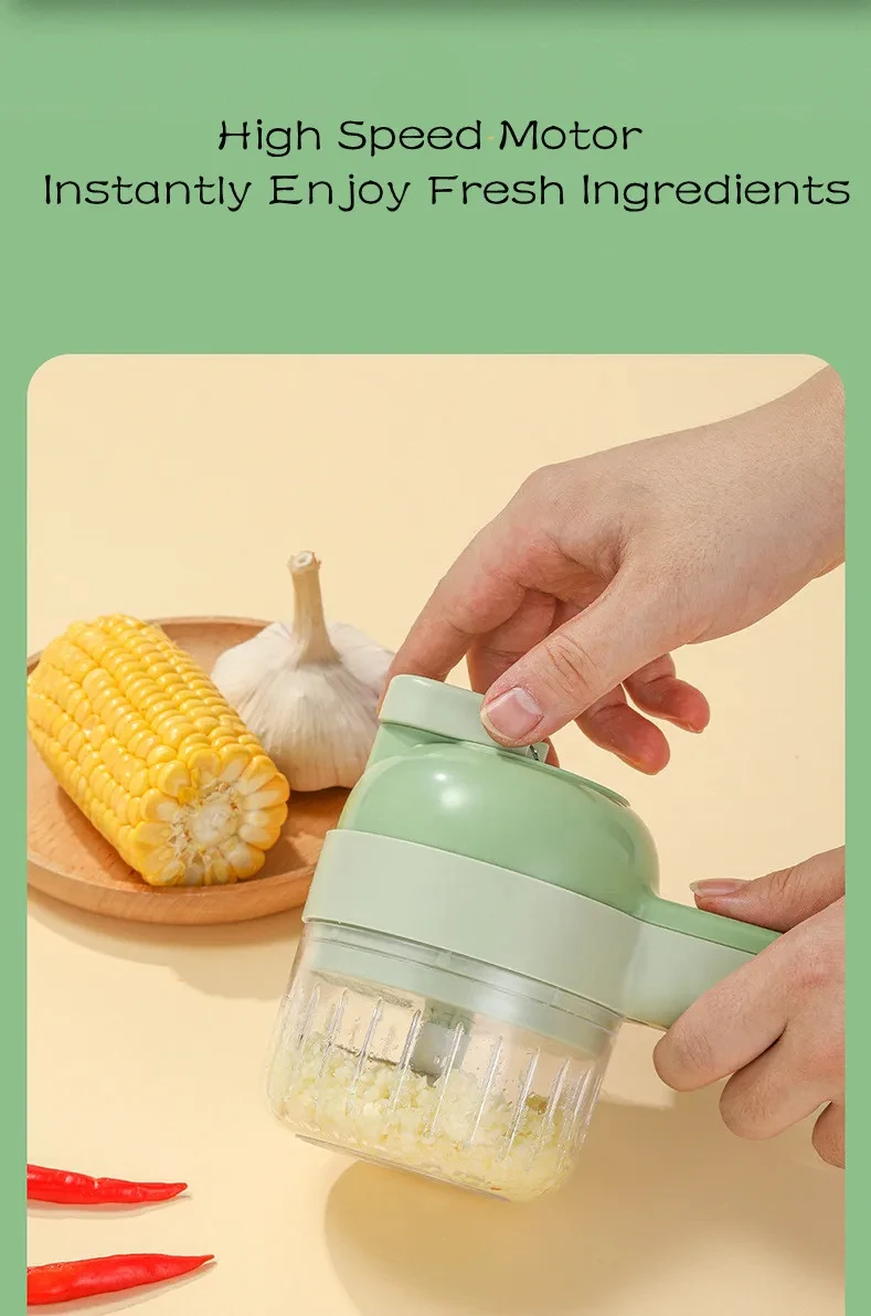 4In1 Electric Vegetable Cutter Set Handheld Wireless Electric Garlic Masher Food Chopper Meat Grinder Machine Food Peel Slice 4In1 Electric Vegetable Cutter Set Handheld Wireless Electric Garlic Masher Food Chopper Meat Grinder Machine Food Peel Slice